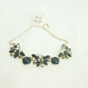Mode Black Clear Gold Chain Jewelry Ensemble Statement Necklace With Earrings